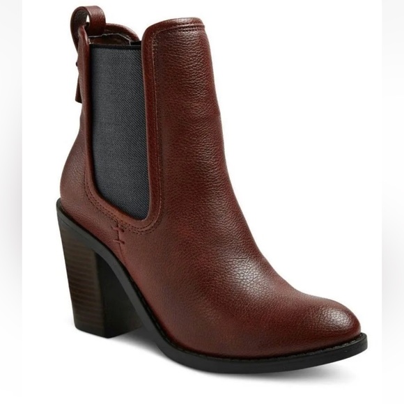 🆕 Merona Charli Red Brown Pull On Chelsea Ankle Boots with Block Heel, Size 6 - Picture 3 of 13